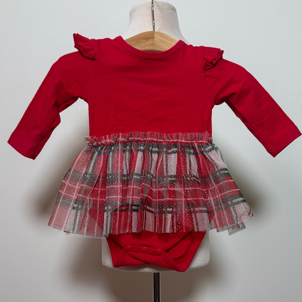 Charming Red Baby Dress with Plaid Tulle Skirt